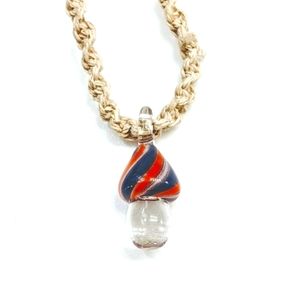 Vintage Glass Mushroom Necklace Handmade Macrame 11" Great Condition